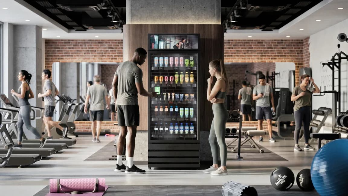 Smart cooler installed in a modern gym